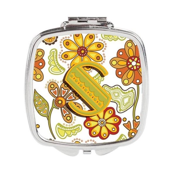 Carolines Treasures Carolines Treasures CJ2003-SSCM Letter S Floral Mustard & Green Compact Mirror CJ2003-SSCM